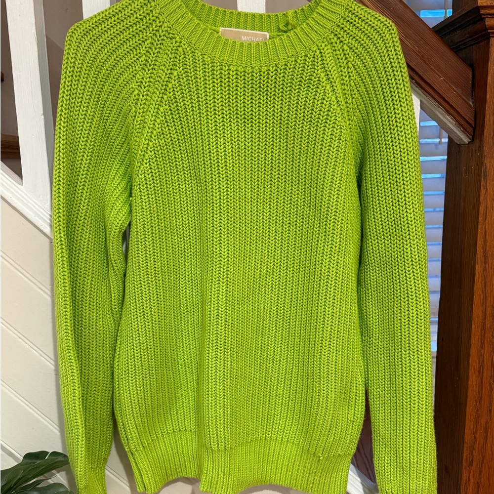 Michael Kors Green Crew Neck Sweater Ribbed Knit